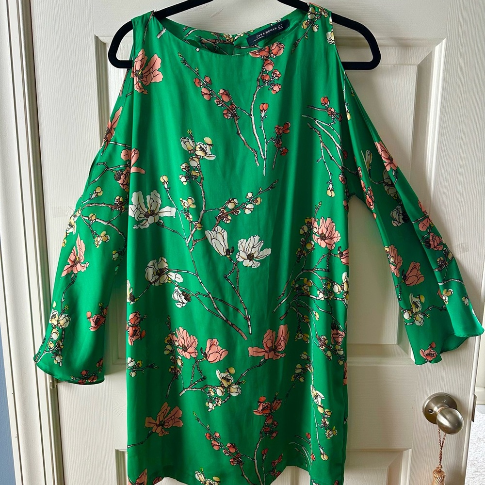 Zara Kelly Green Floral Buttery Silk Mini Dress